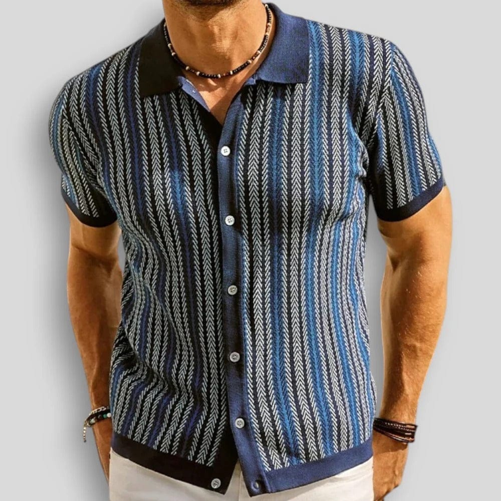 Polo Uomo in Maglia con Colletto a Bottoni e Righe Verticali – Stile Casual Estivo