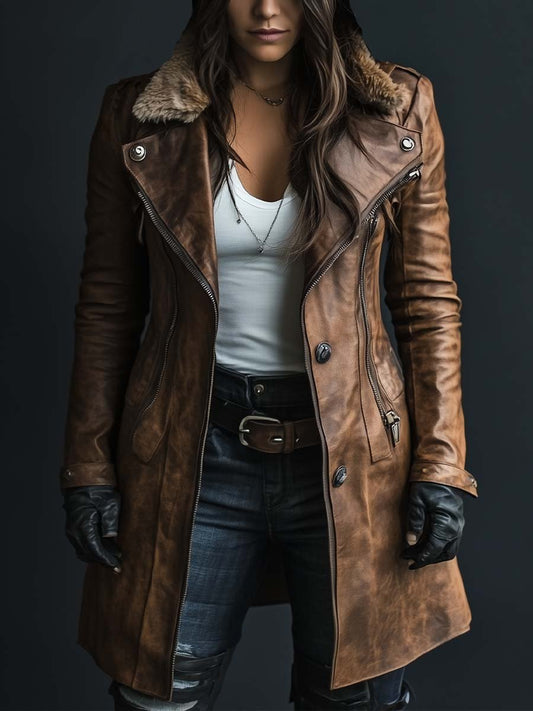 Women's Winter Coat with Front Zip – Faux Fur Collar