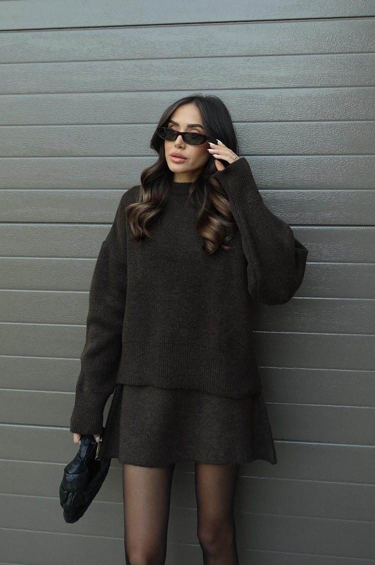 Women's Two-Piece Set with Oversized Sweater and Slim Skirt