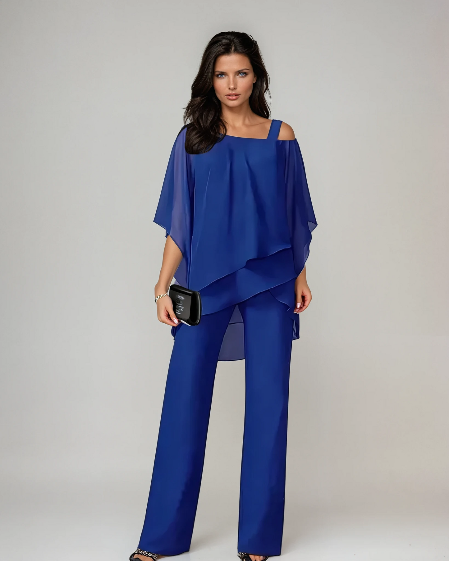 Women's Two-Piece Set with Asymmetric Top and Wide-Leg Pants – High Waist