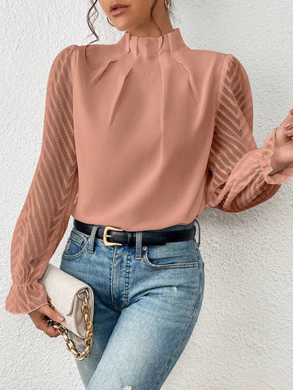 Blusa Donna Primaverile Maniche Plissettate Taglio Svasato