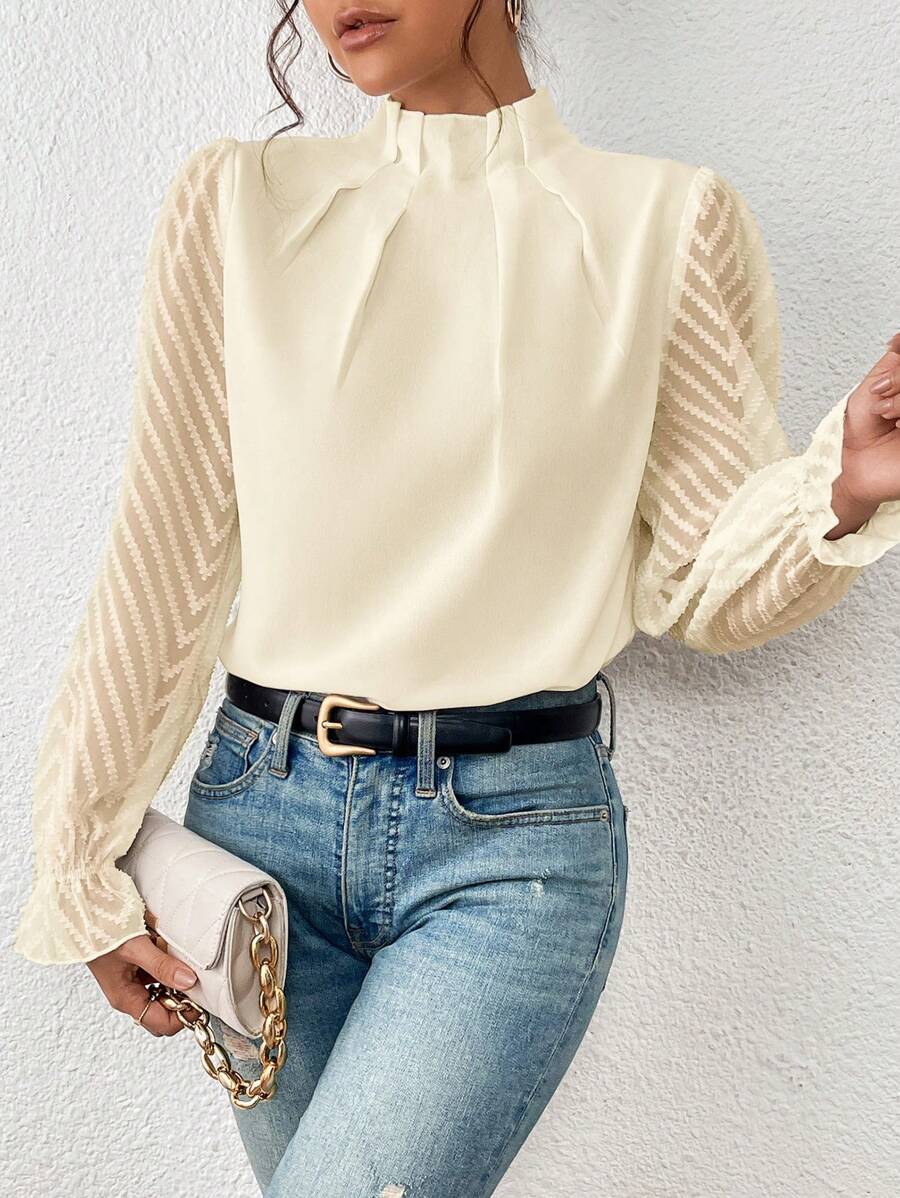 Blusa Donna Primaverile Maniche Plissettate Taglio Svasato