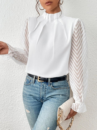 Blusa Donna Primaverile Maniche Plissettate Taglio Svasato