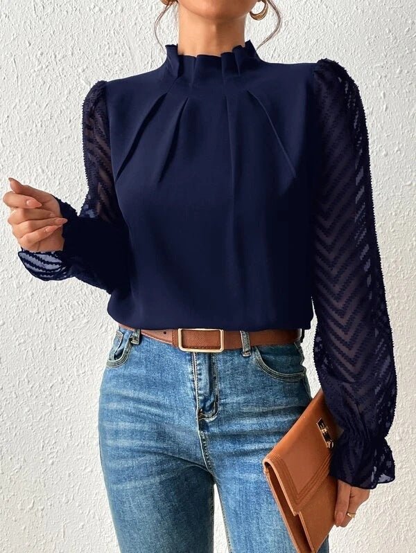 Blusa Donna Primaverile Maniche Plissettate Taglio Svasato