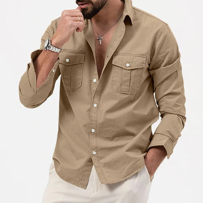 Camicia da Uomo a Maniche Lunghe, Vestibilità Sartoriale e Doppie Tasche