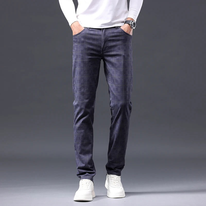 Herre bukser med tern, slim fit, med lynlås lukning