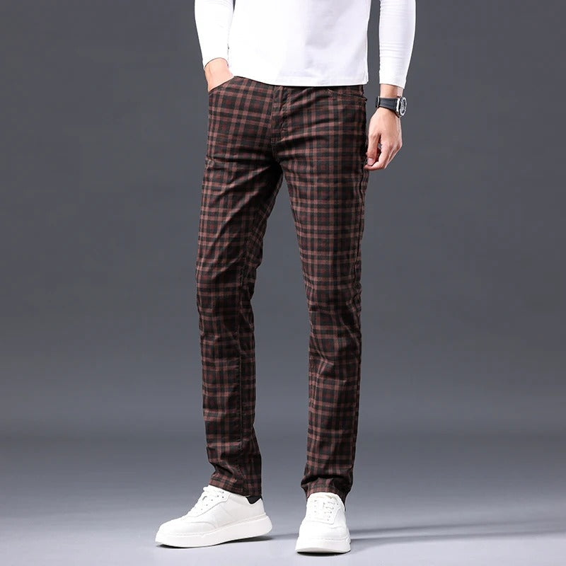 Herre bukser med tern, slim fit, med lynlås lukning