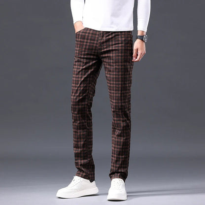 Herre bukser med tern, slim fit, med lynlås lukning