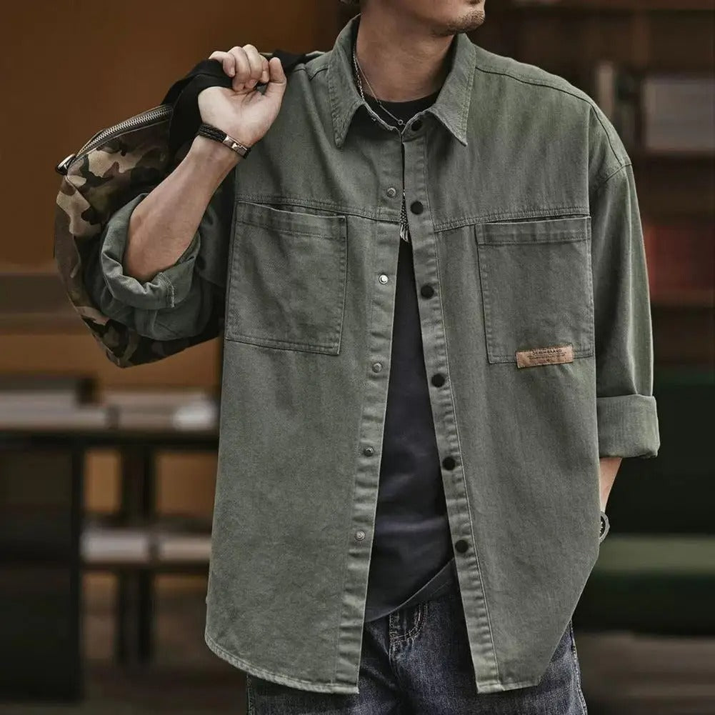 Men's Shirt with Buttons, Long Sleeves, and Front Pockets