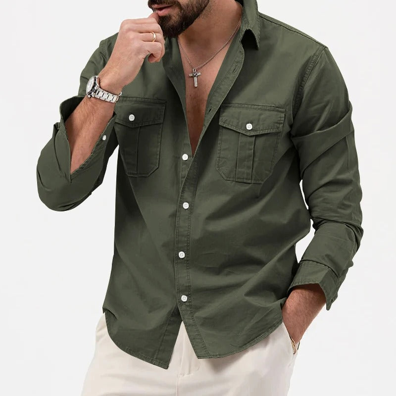 Camicia da Uomo a Maniche Lunghe, Vestibilità Sartoriale e Doppie Tasche