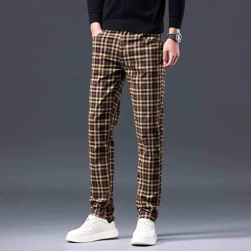 Herre bukser med tern, slim fit, med lynlås lukning