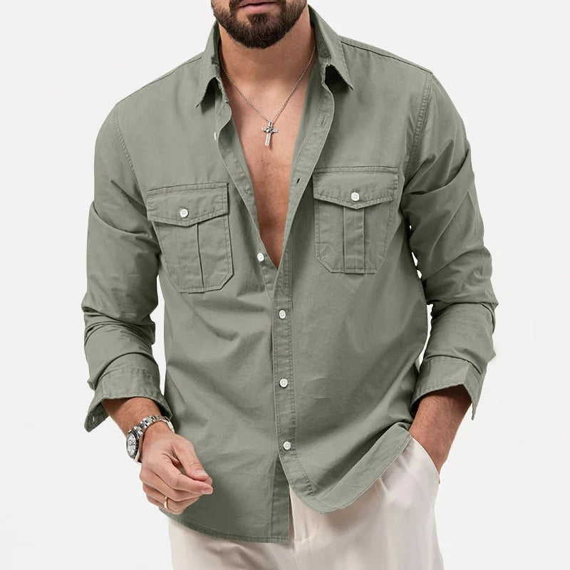 Camicia da Uomo a Maniche Lunghe, Vestibilità Sartoriale e Doppie Tasche