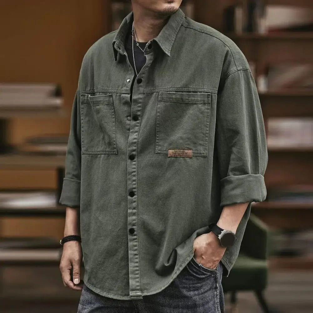 Men's Shirt with Buttons, Long Sleeves, and Front Pockets