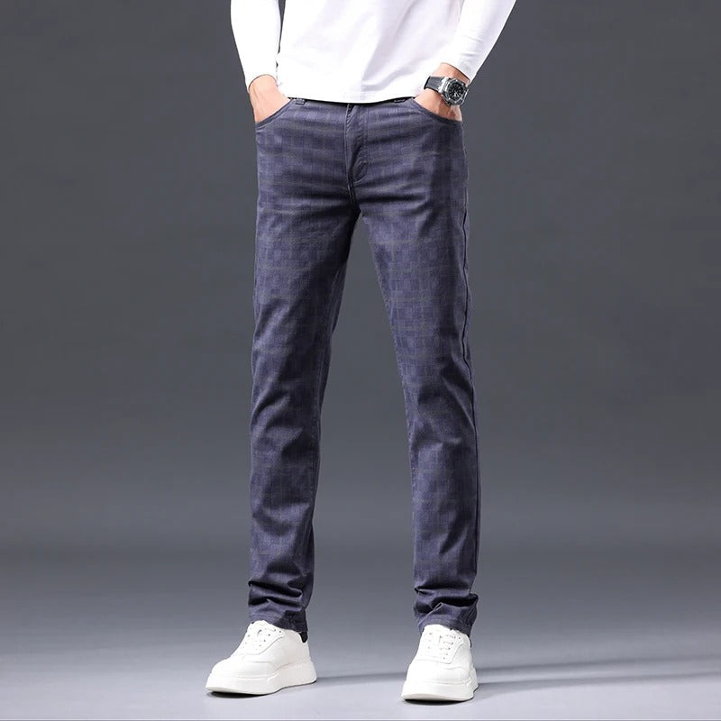 Herre bukser med tern, slim fit, med lynlås lukning