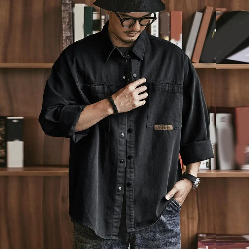 Men's Shirt with Buttons, Long Sleeves, and Front Pockets
