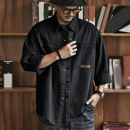 Men's Shirt with Buttons, Long Sleeves, and Front Pockets