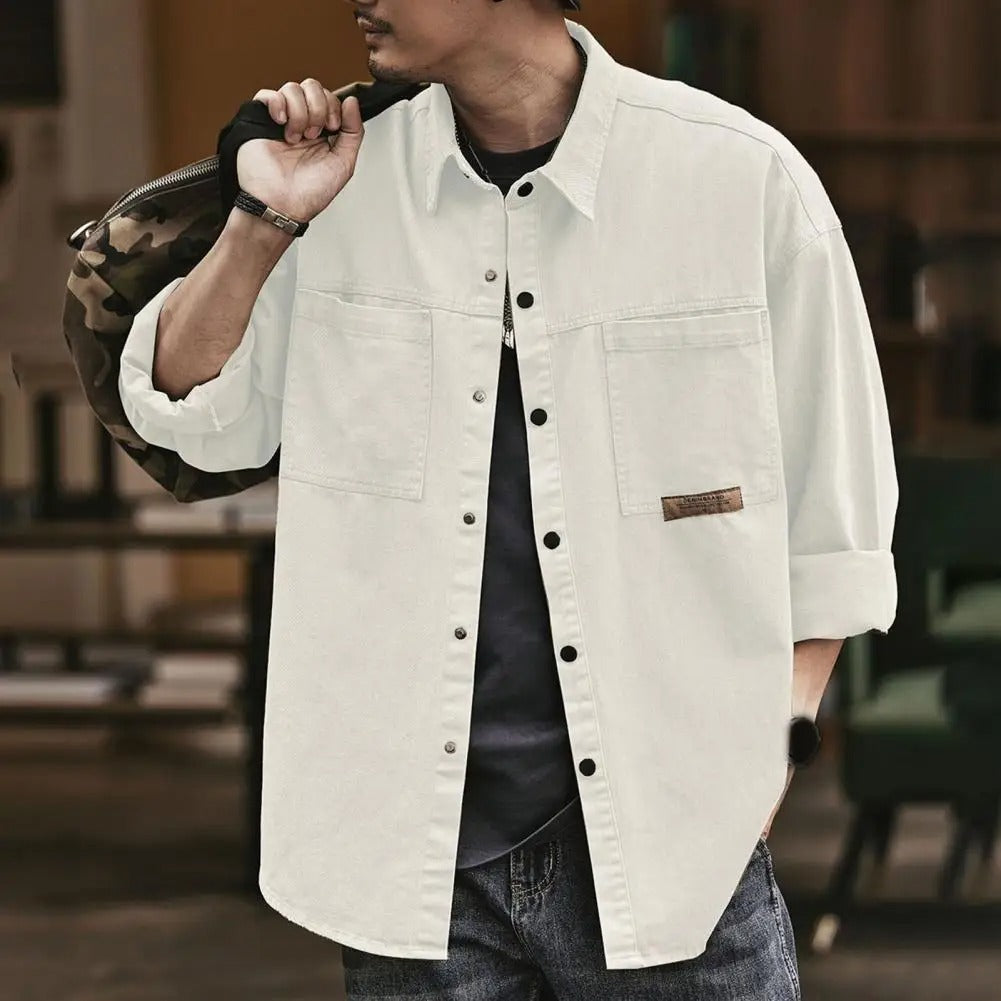 Men's Shirt with Buttons, Long Sleeves, and Front Pockets