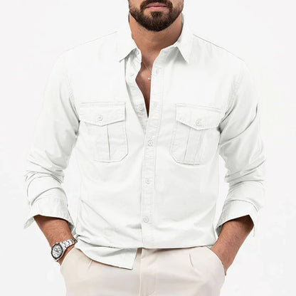 Camicia da Uomo a Maniche Lunghe, Vestibilità Sartoriale e Doppie Tasche