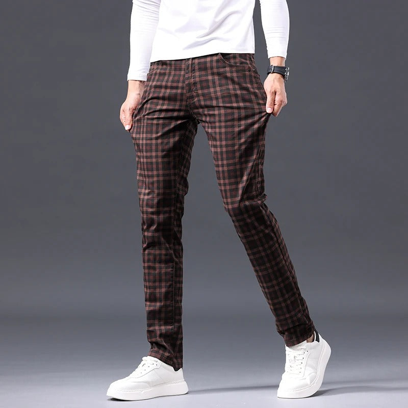 Herre bukser med tern, slim fit, med lynlås lukning