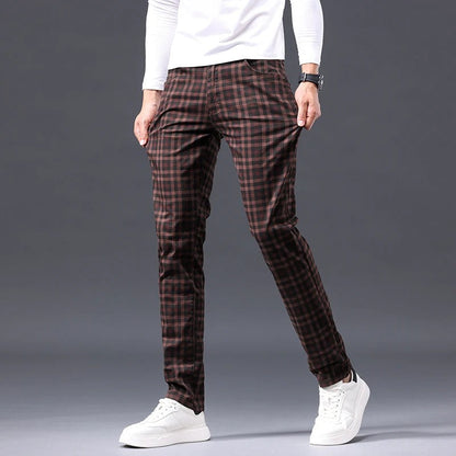 Herre bukser med tern, slim fit, med lynlås lukning
