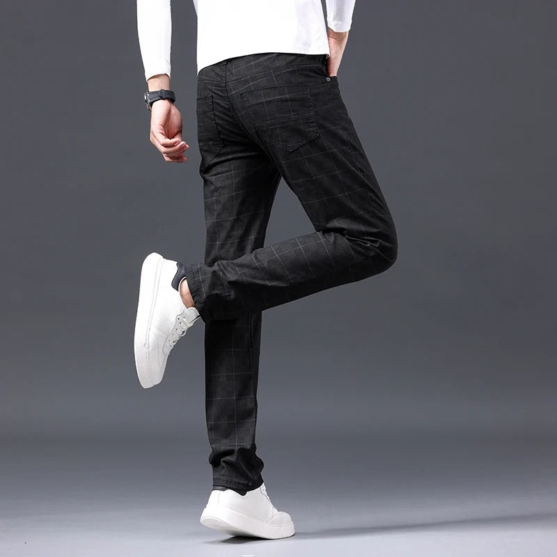 Herre bukser med tern, slim fit, med lynlås lukning