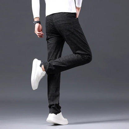 Herre bukser med tern, slim fit, med lynlås lukning