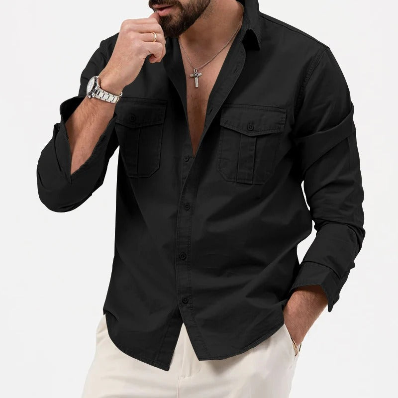 Camicia da Uomo a Maniche Lunghe, Vestibilità Sartoriale e Doppie Tasche