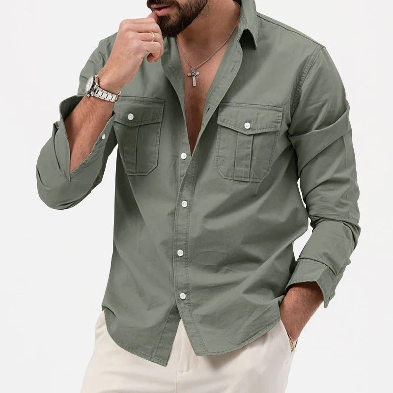 Camicia da Uomo a Maniche Lunghe, Vestibilità Sartoriale e Doppie Tasche