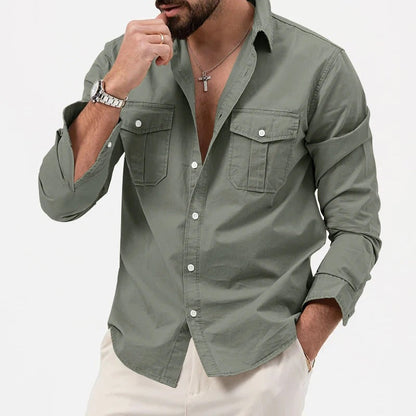 Camicia da Uomo a Maniche Lunghe, Vestibilità Sartoriale e Doppie Tasche
