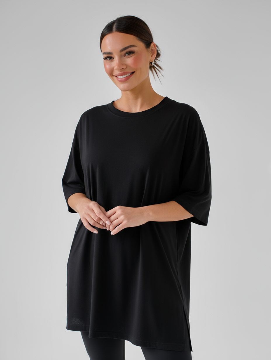Women's Oversize Long Nightshirt with Short Sleeves – Cotton Style
