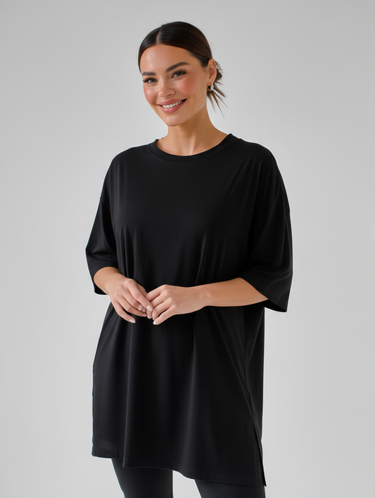 Women's Oversize Long Nightshirt with Short Sleeves – Cotton Style