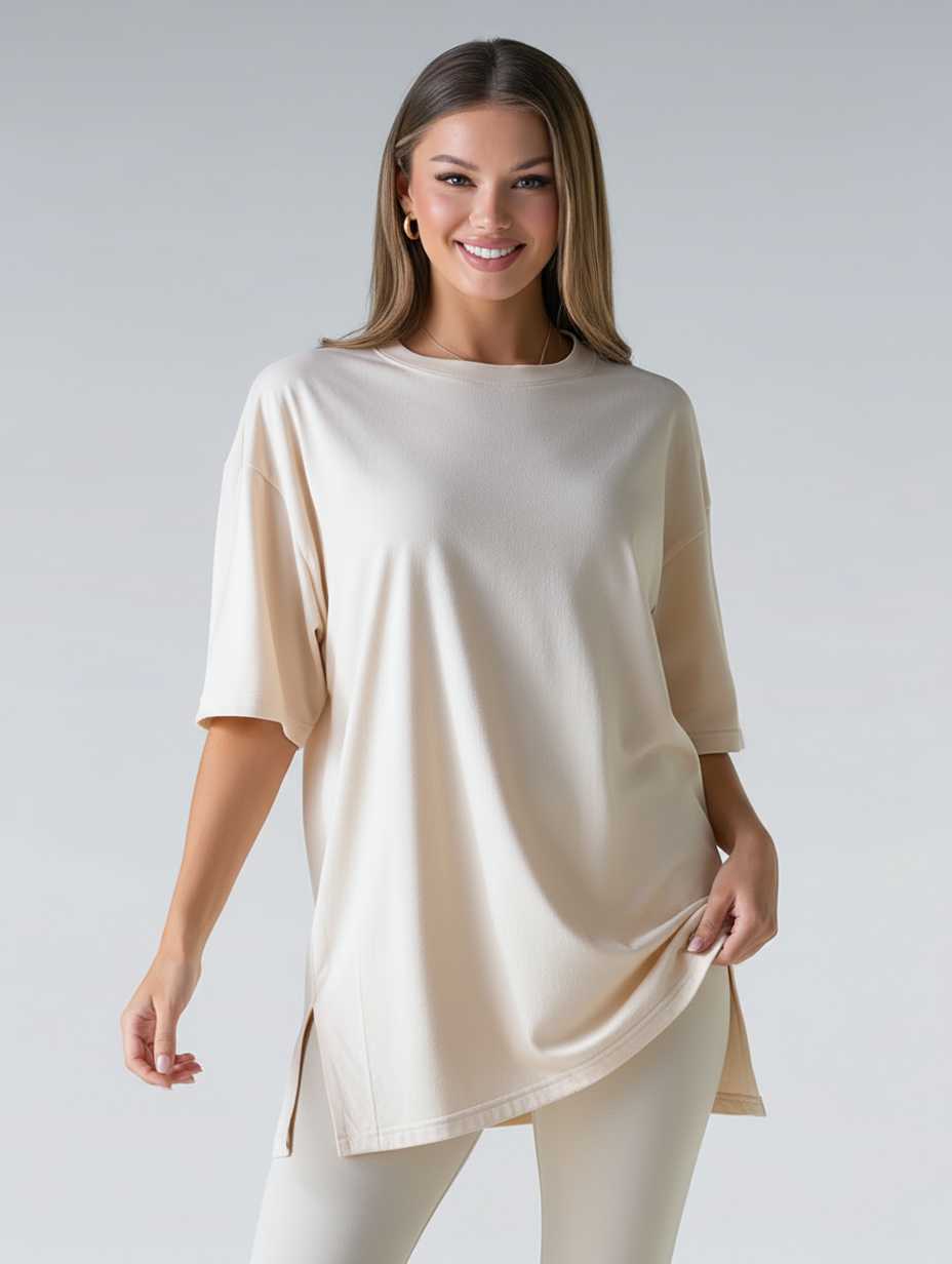 Women's Oversize Long Nightshirt with Short Sleeves – Cotton Style