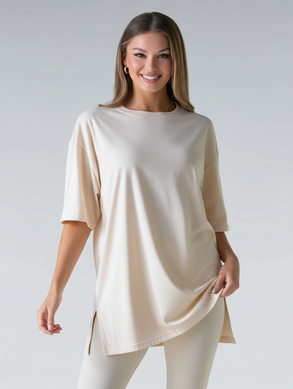 Women's Oversize Long Nightshirt with Short Sleeves – Cotton Style