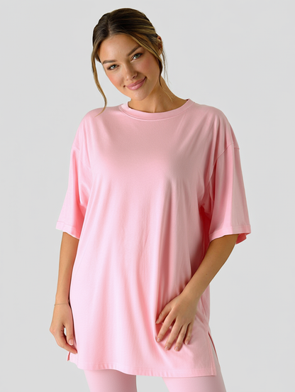 Women's Oversize Long Nightshirt with Short Sleeves – Cotton Style