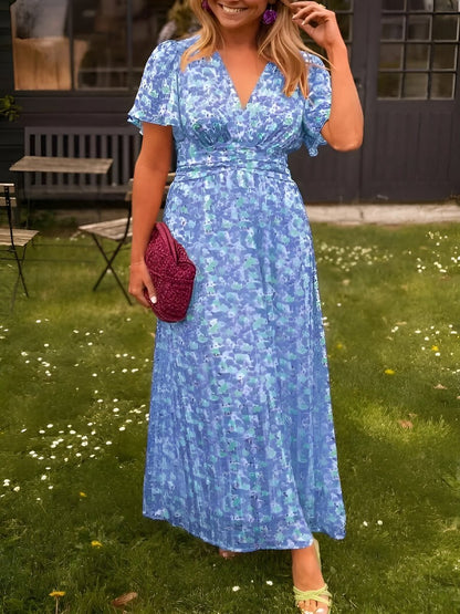 Women's Summer Dress with V-Neck and Floral Print – Elegant Everyday Wear