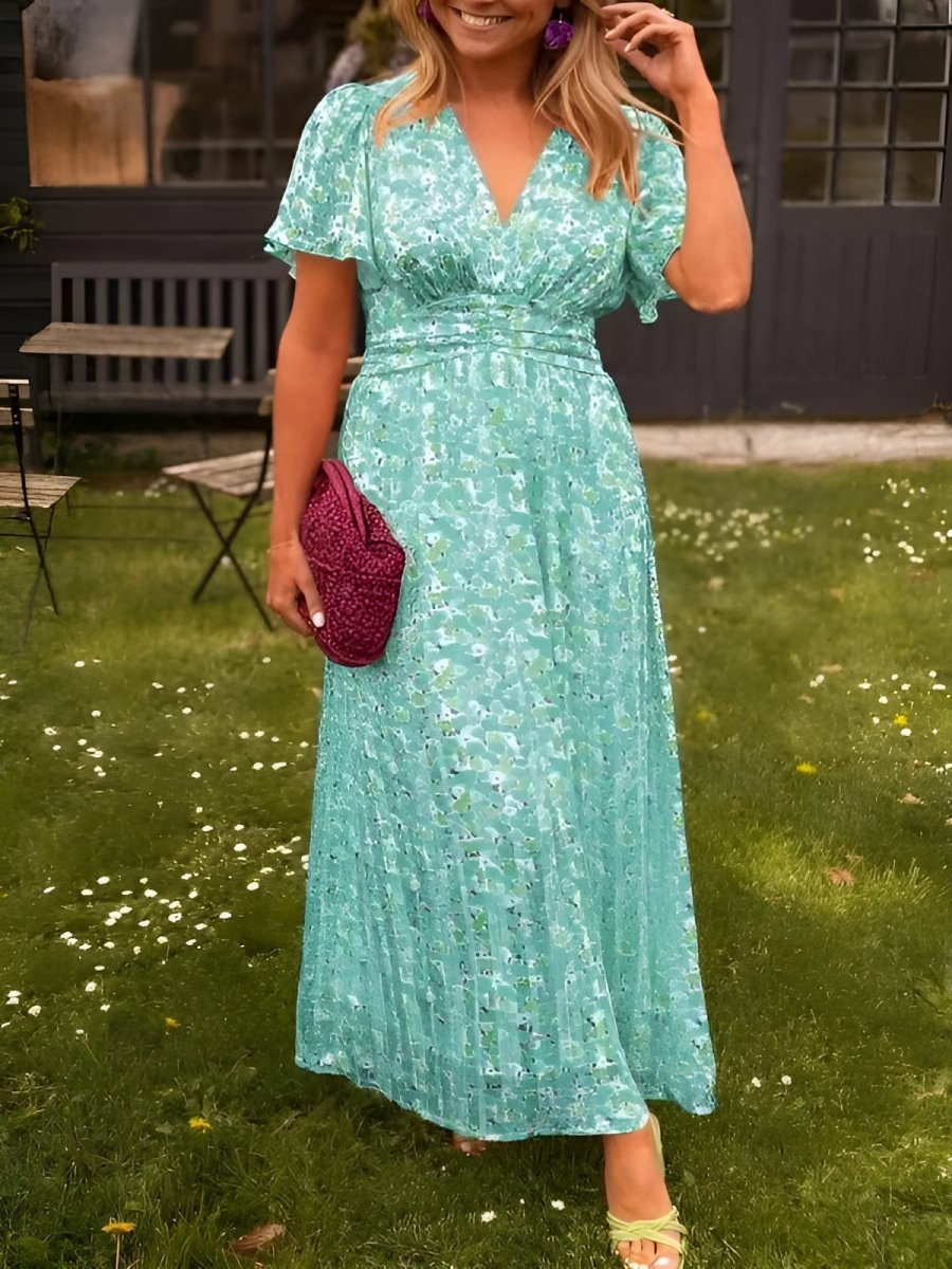 Women's Summer Dress with V-Neck and Floral Print – Elegant Everyday Wear