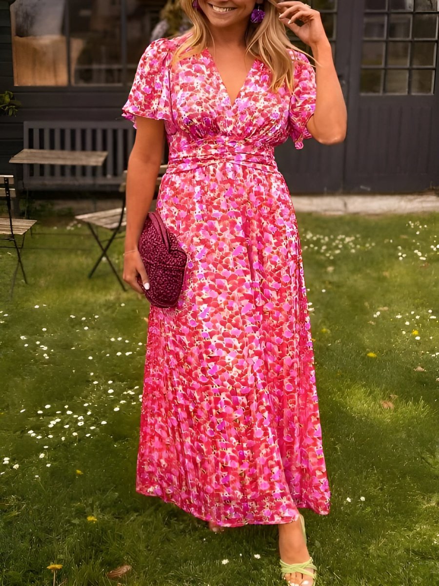 Women's Summer Dress with V-Neck and Floral Print – Elegant Everyday Wear