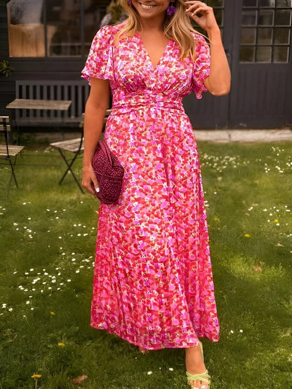 Women's Summer Dress with V-Neck and Floral Print – Elegant Everyday Wear