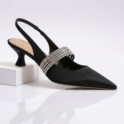 Décolleté Slingback Donna con Punta Affusolata, Tacco Basso e Cinturino con Strass – Décolleté Eleganti