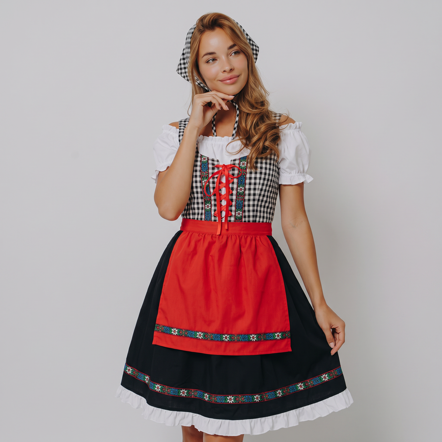 Gingham Dirndl with Scarf, 2-Piece Oktoberfest Set