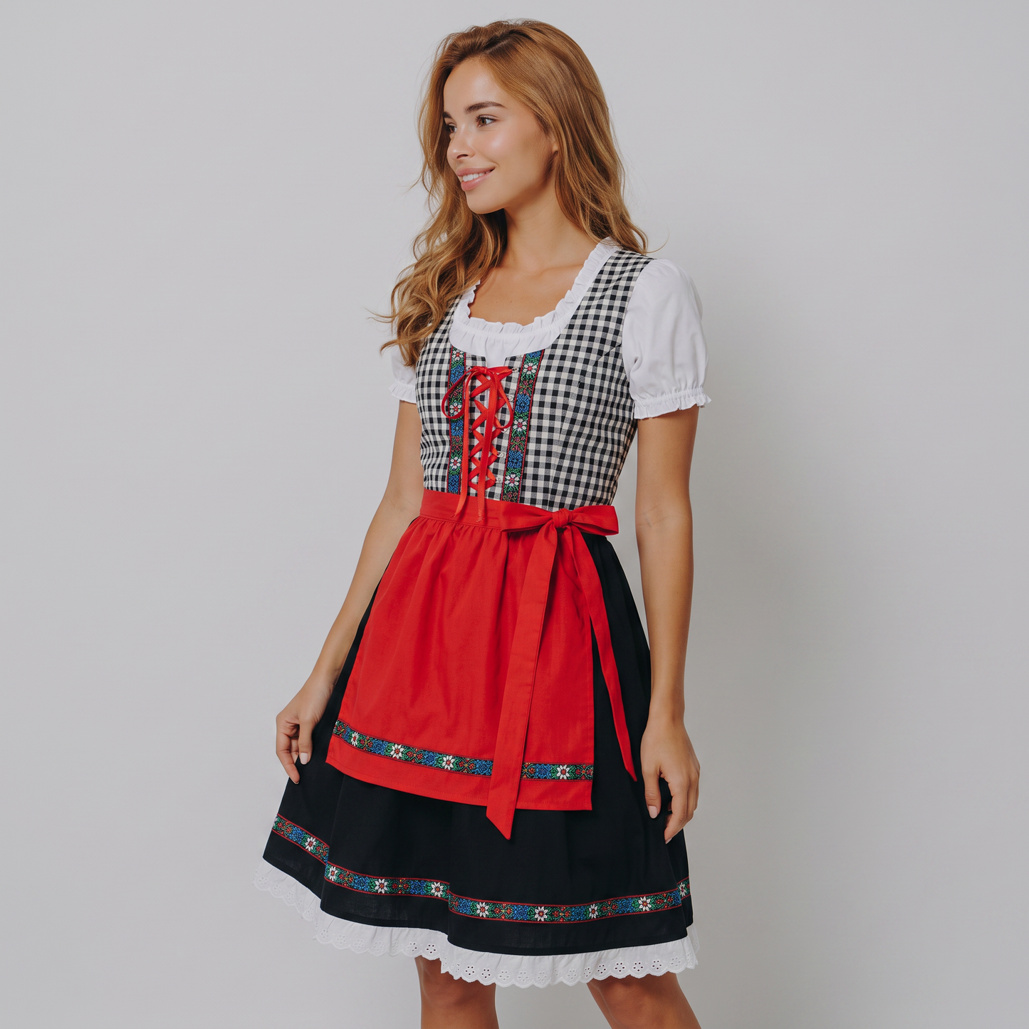 Dirndl i tern med tørklæde, sæt med 2 dele til Oktoberfest