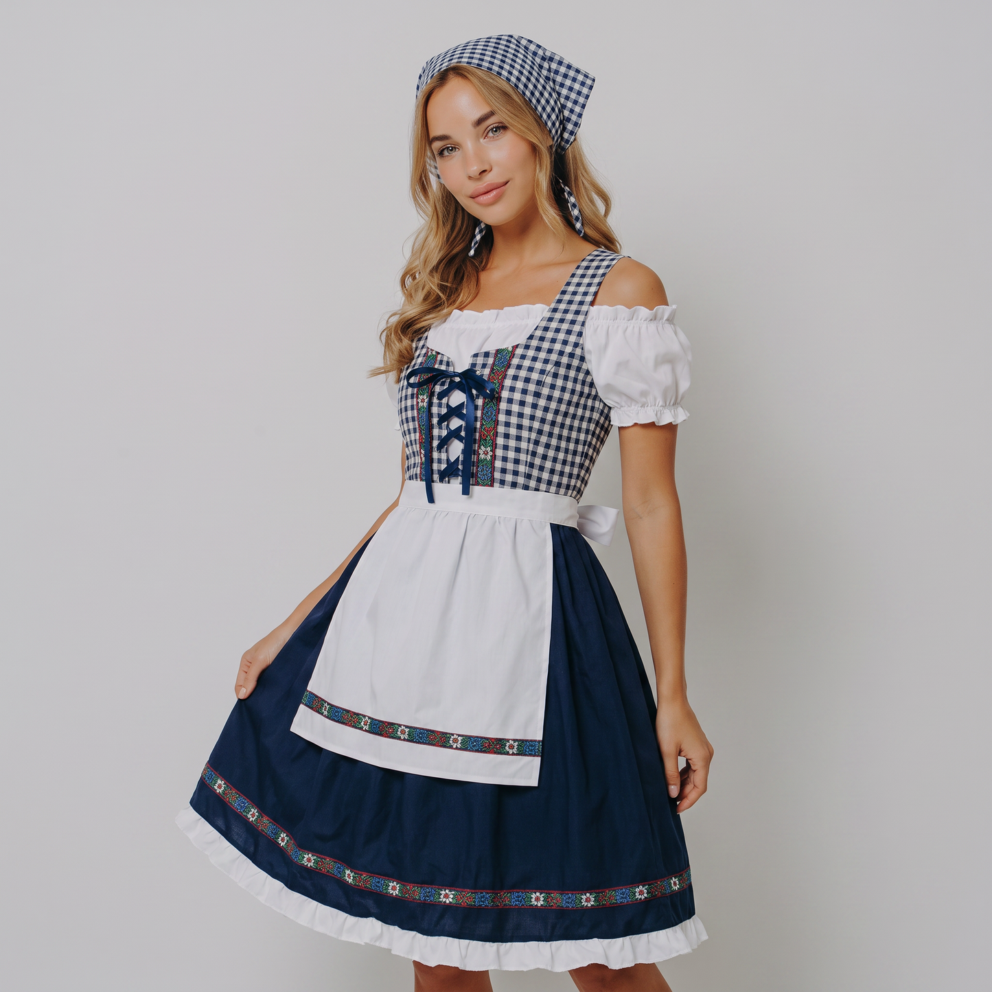 Dirndl i tern med tørklæde, sæt med 2 dele til Oktoberfest