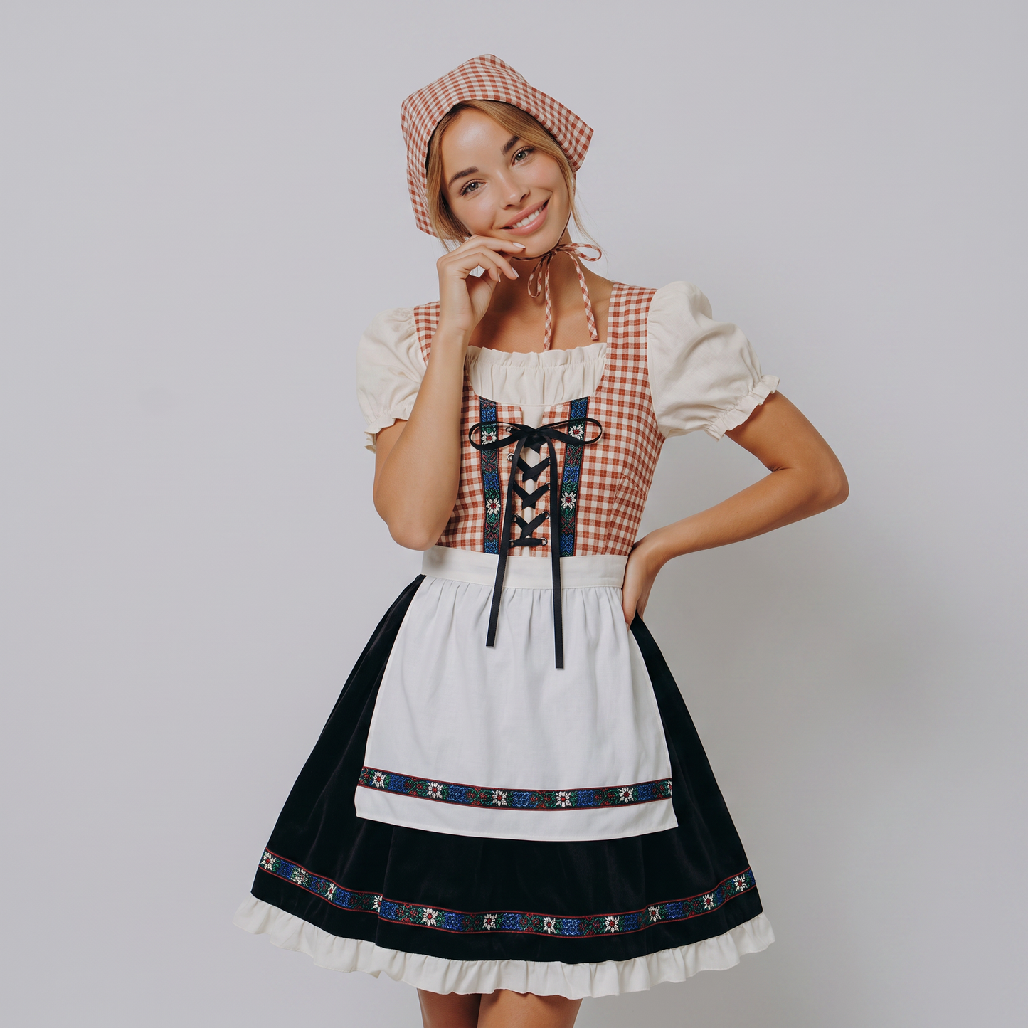 Dirndl i tern med tørklæde, sæt med 2 dele til Oktoberfest