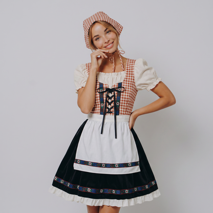 Dirndl i tern med tørklæde, sæt med 2 dele til Oktoberfest