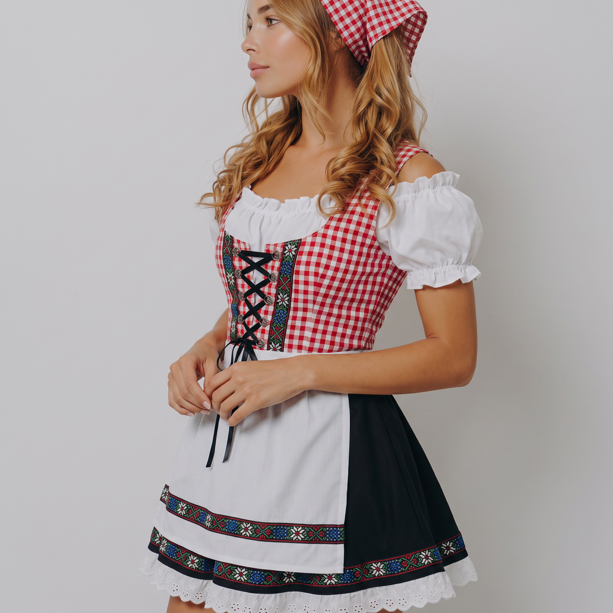 Dirndl i tern med tørklæde, sæt med 2 dele til Oktoberfest