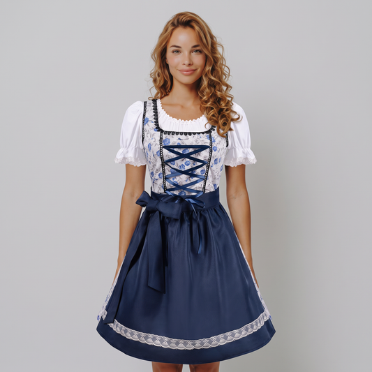Dirndl Floreale Blu con Grembiule Set 2 Pezzi Oktoberfest