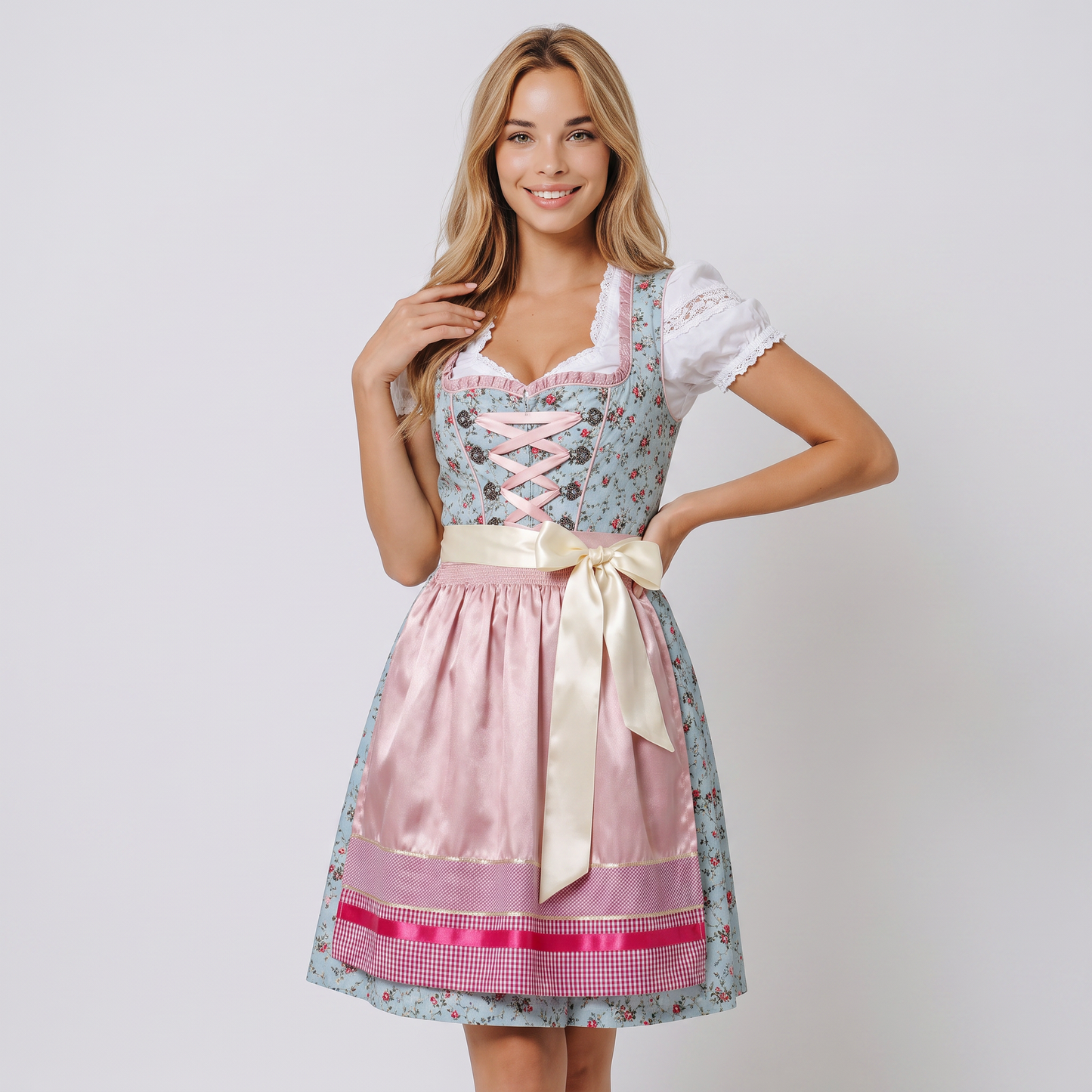 Dirndl med blondebluse og forklæde, sæt med 3 dele til Oktoberfest
