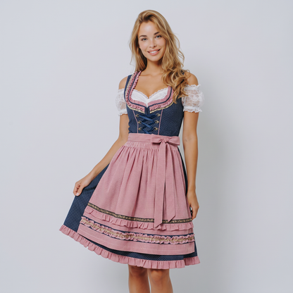 Dirndl med blondebluse og forklæde, sæt med 3 dele til Oktoberfest