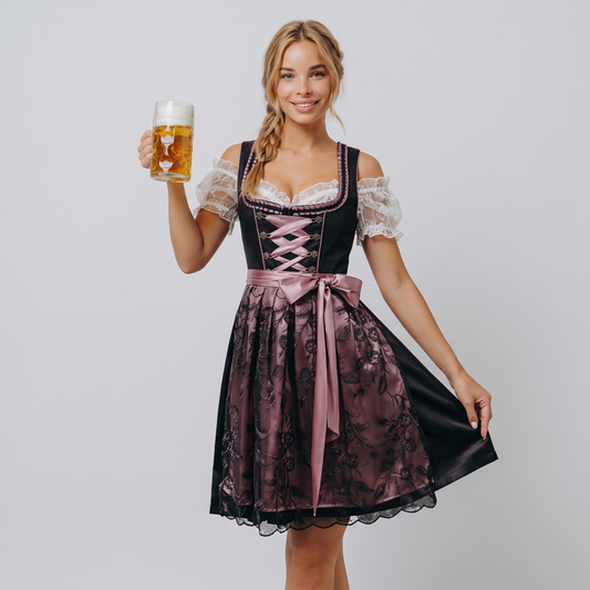 Dirndl med blondebluse og forklæde, sæt med 3 dele til Oktoberfest