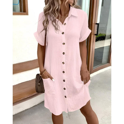 Women's Shirt Dress with Collar and Front Buttons – Versatile Casual Style